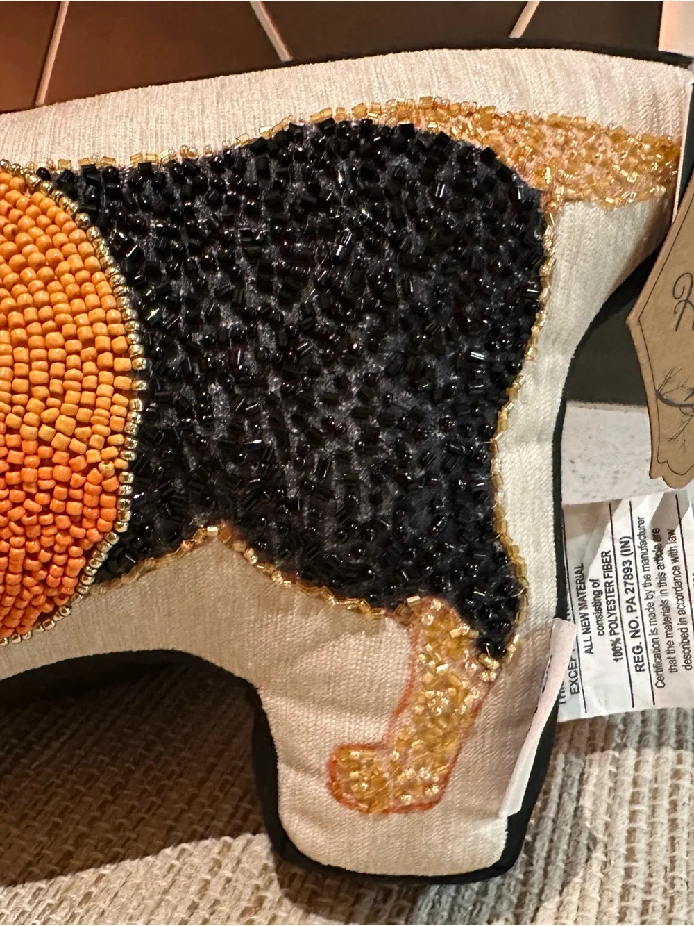 Hand-Beaded Pumpkin Dog Pillow - Orange and Black Holiday Accent